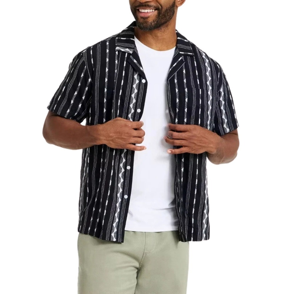 Goodfellow & Co Geometric Stripe Camp Button Down Shirt